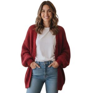 MakeMeChic Women's Red/Burgundy Knit Cardigan Sweater Sz.M NWOT